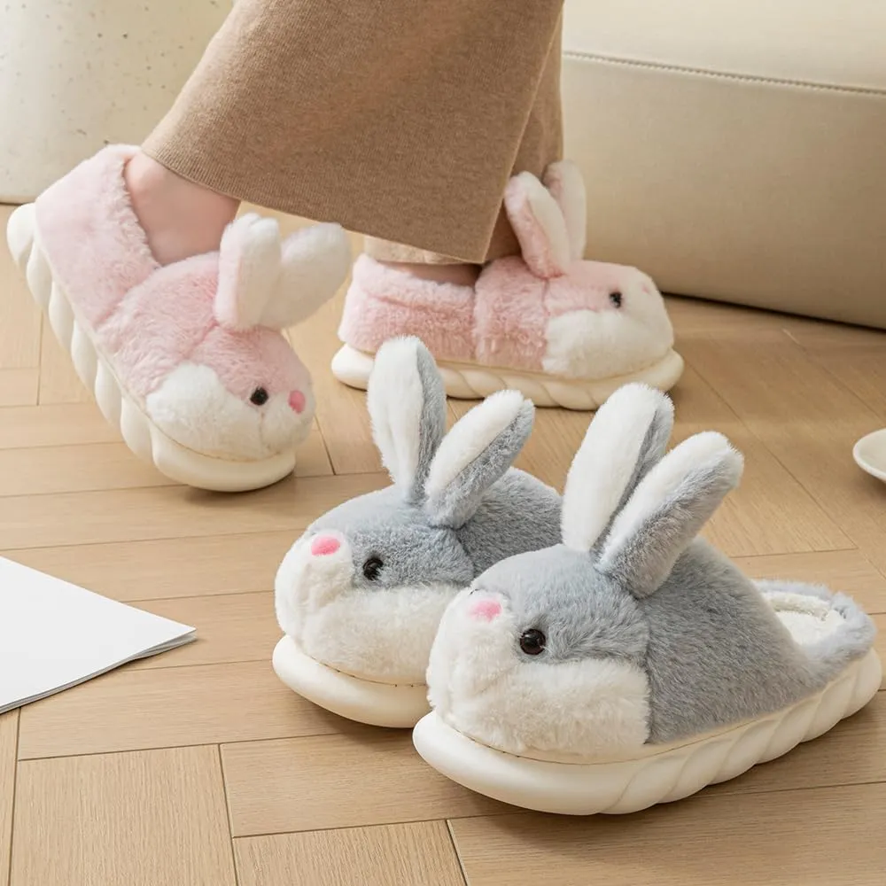 Women's Cute Animal Bunny Slippers - Soft, Cosy Furry House Slippers for Warm Winter Indoor Use