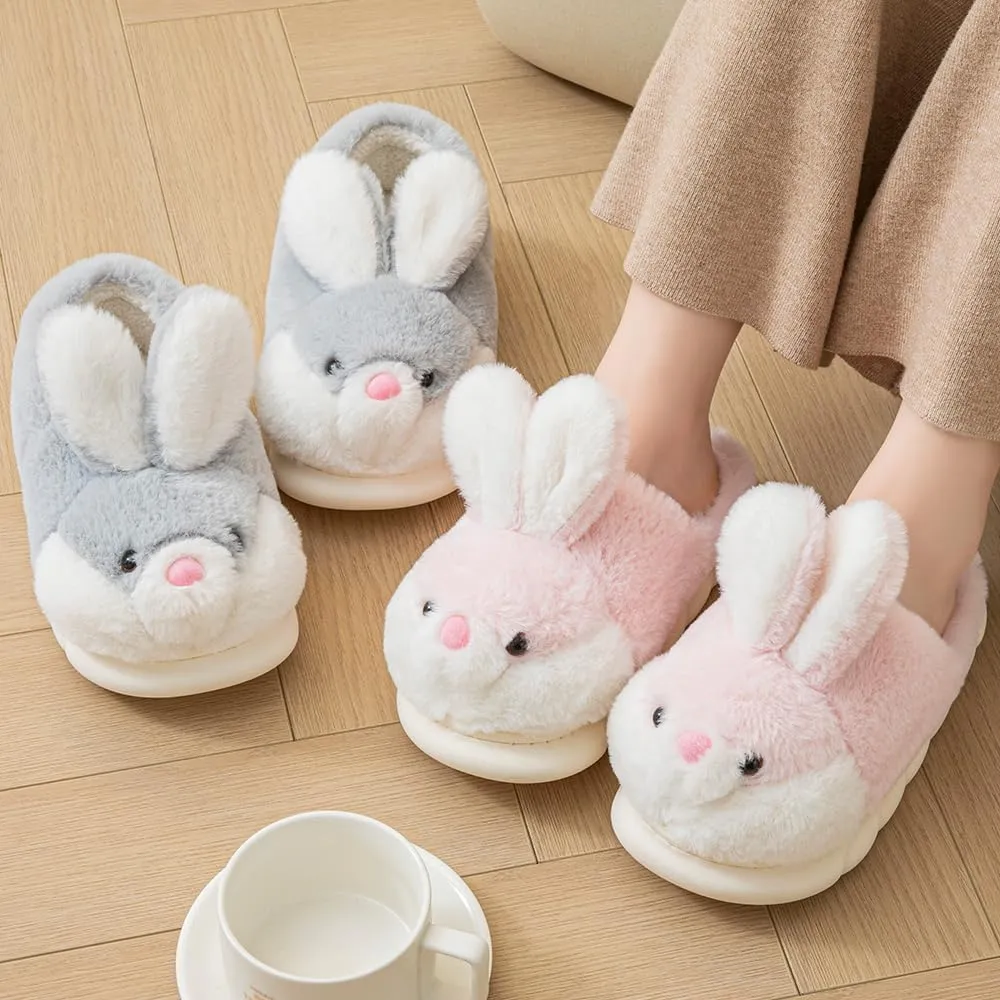 Women's Cute Animal Bunny Slippers - Soft, Cosy Furry House Slippers for Warm Winter Indoor Use
