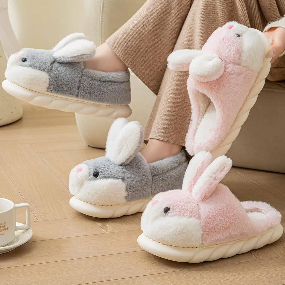 Women's Cute Animal Bunny Slippers - Soft, Cosy Furry House Slippers for Warm Winter Indoor Use
