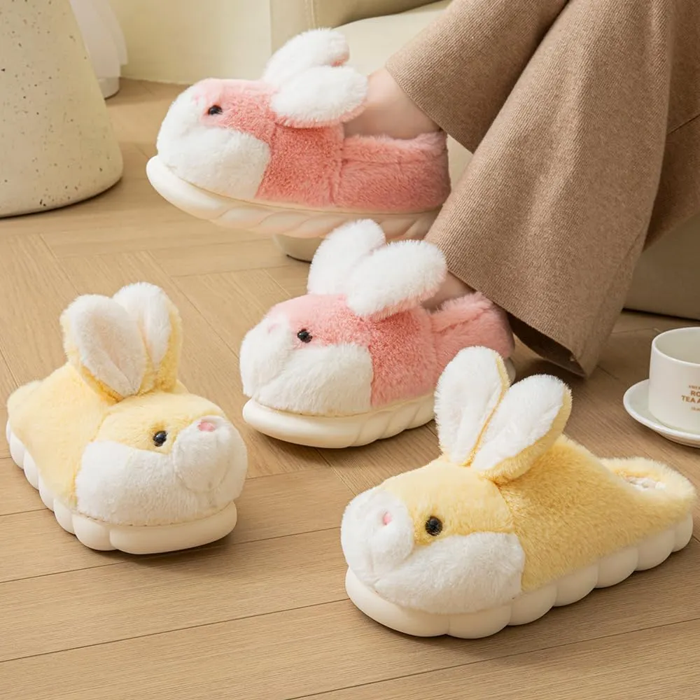 Women's Cute Animal Bunny Slippers - Soft, Cosy Furry House Slippers for Warm Winter Indoor Use