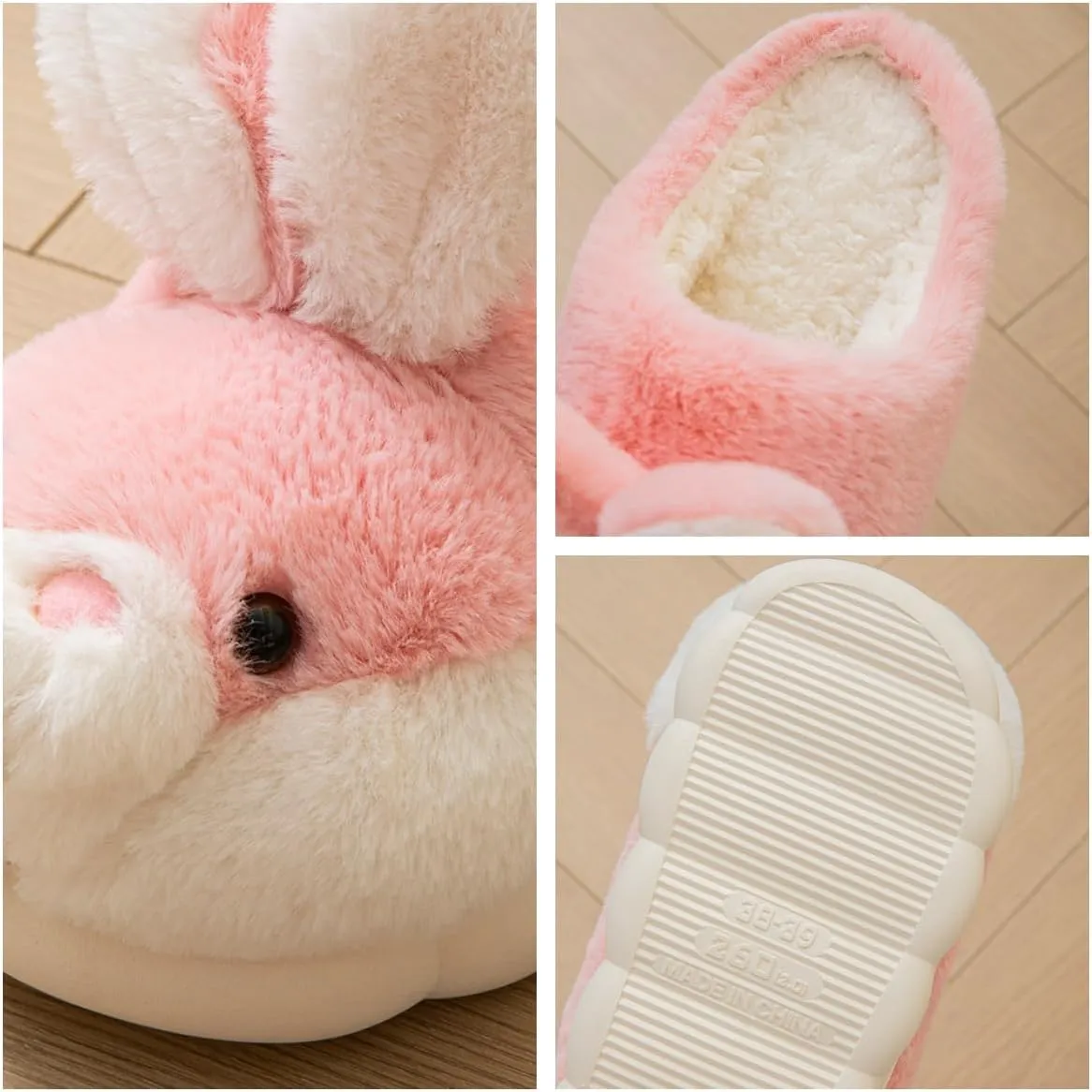 Women's Cute Animal Bunny Slippers - Soft, Cosy Furry House Slippers for Warm Winter Indoor Use