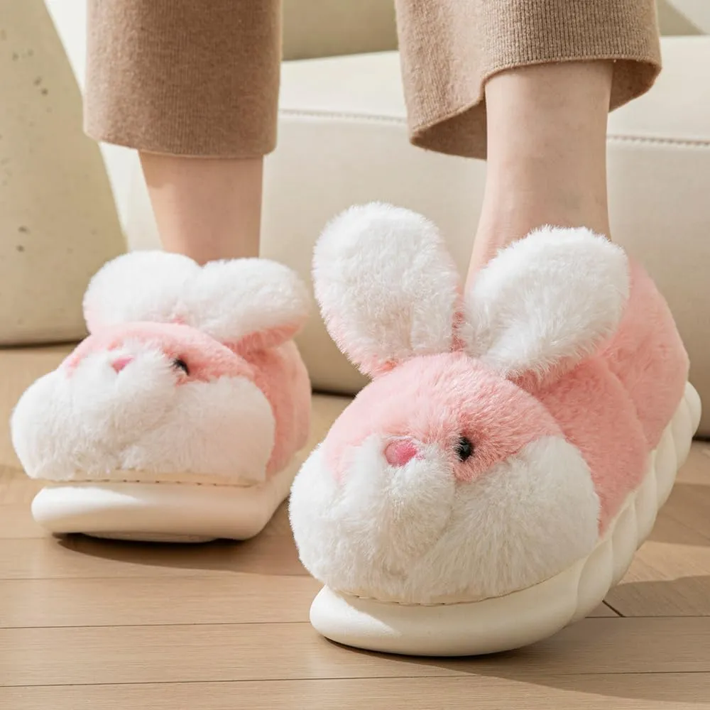 Women's Cute Animal Bunny Slippers - Soft, Cosy Furry House Slippers for Warm Winter Indoor Use
