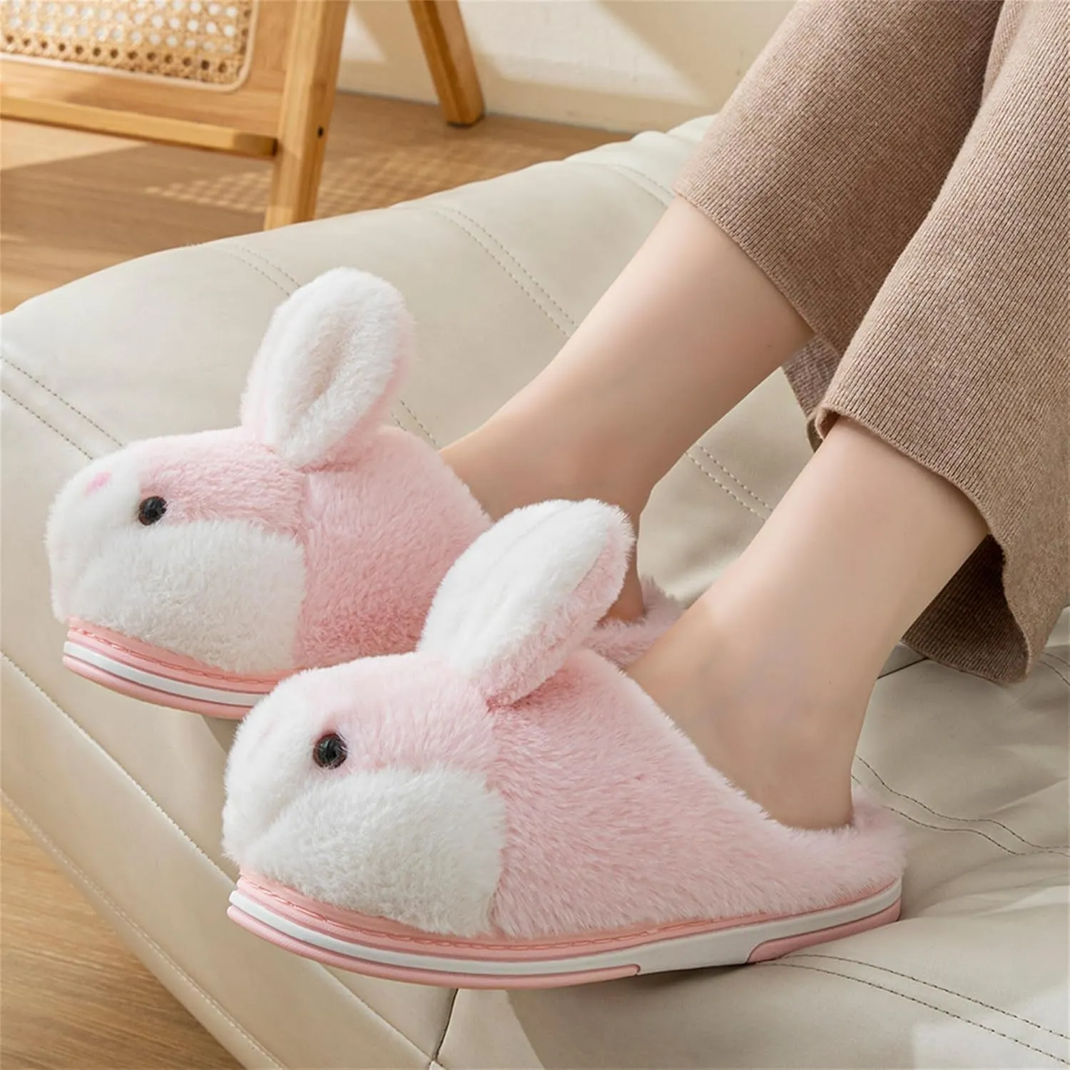 Women's Cute Rabbit Animal Slippers - Novelty Cozy Fuzzy Soft Plush Winter Warm House Shoes Cotton Slippers