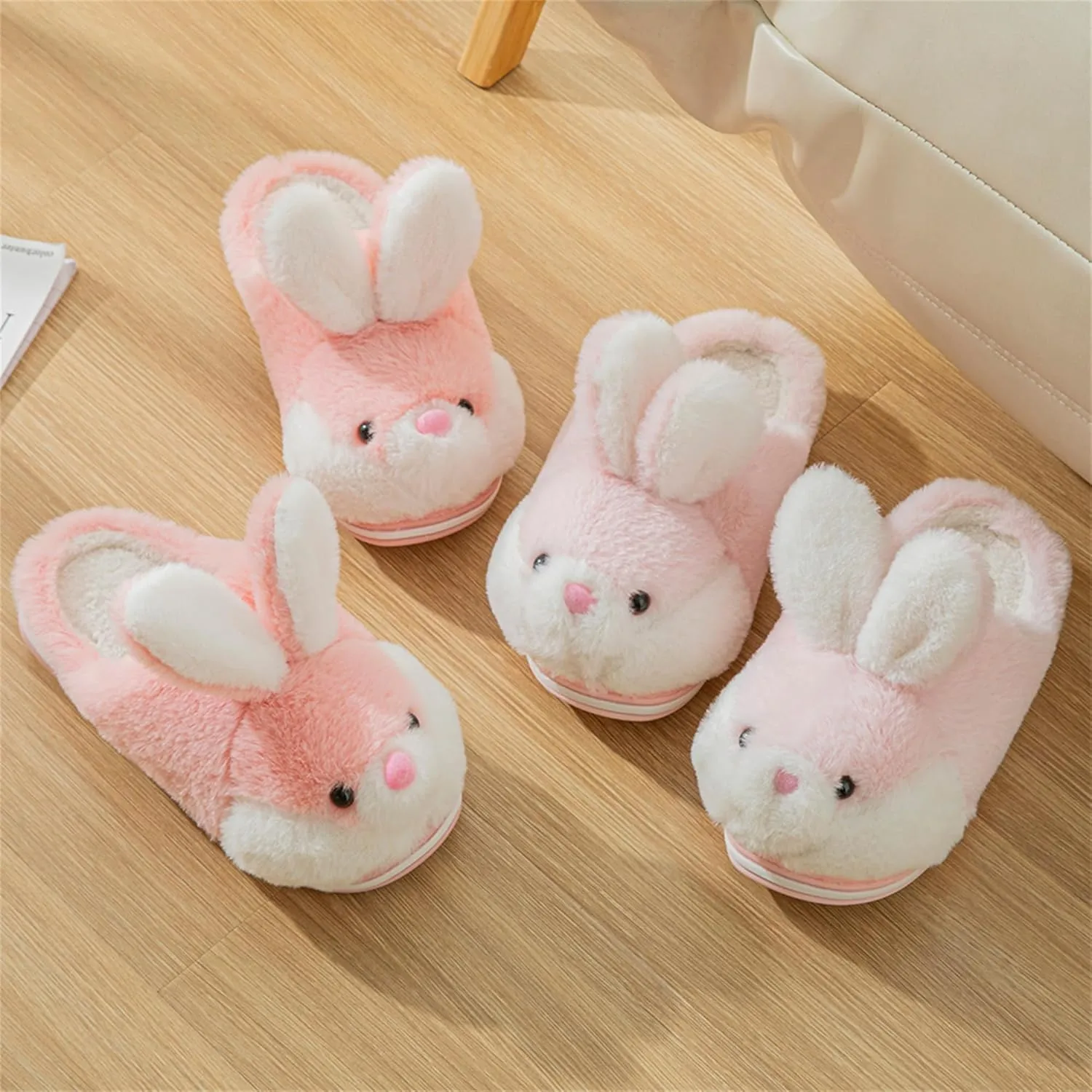 Women's Cute Rabbit Animal Slippers - Novelty Cozy Fuzzy Soft Plush Winter Warm House Shoes Cotton Slippers