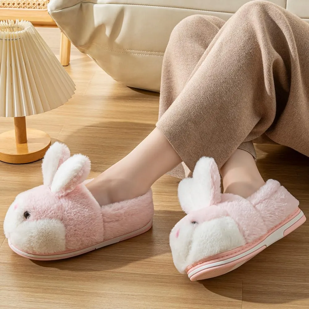 Women's Cute Rabbit Animal Slippers - Novelty Cozy Fuzzy Soft Plush Winter Warm House Shoes Cotton Slippers