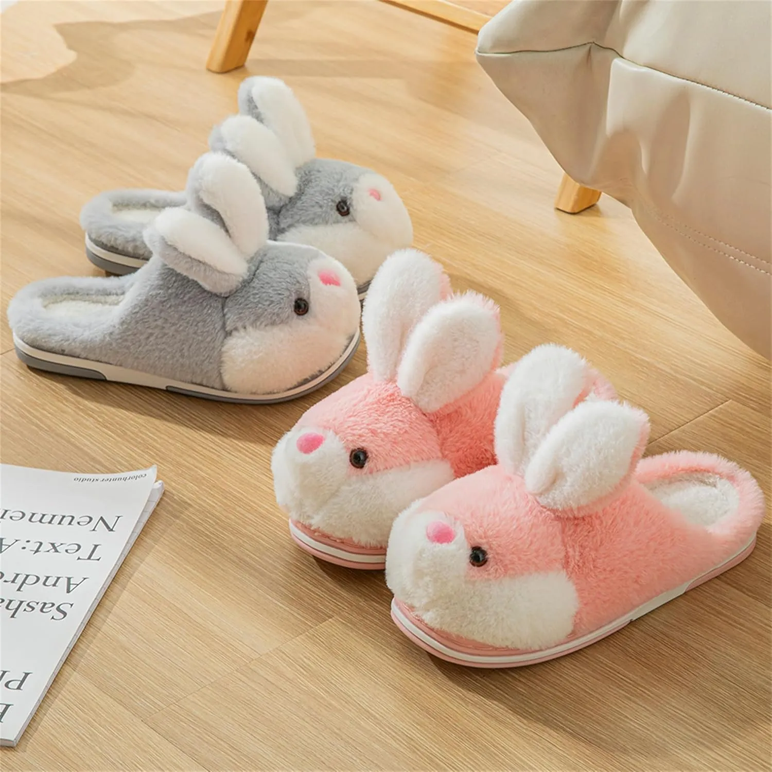 Women's Cute Rabbit Animal Slippers - Novelty Cozy Fuzzy Soft Plush Winter Warm House Shoes Cotton Slippers