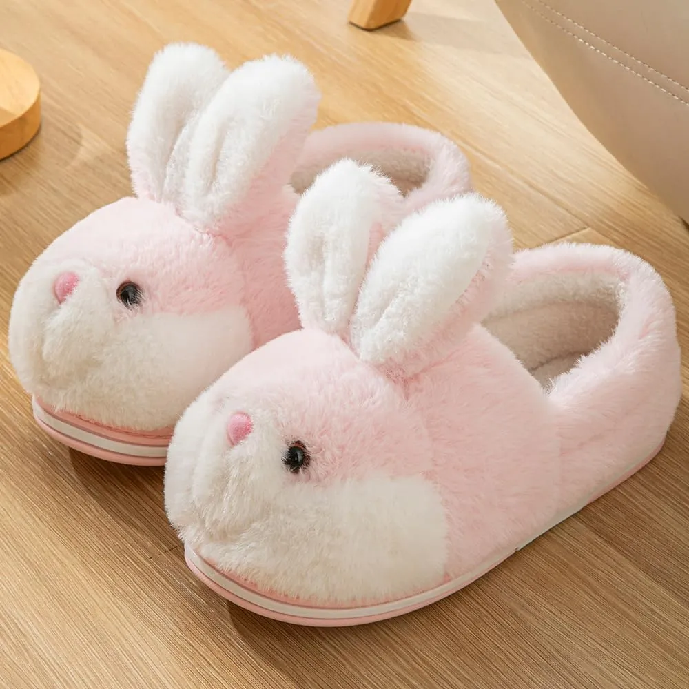 Women's Cute Rabbit Animal Slippers - Novelty Cozy Fuzzy Soft Plush Winter Warm House Shoes Cotton Slippers