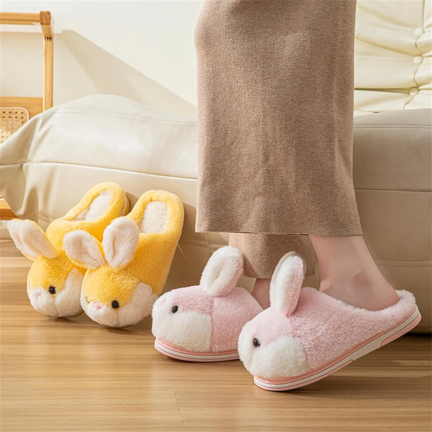 Women's Cute Rabbit Animal Slippers - Novelty Cozy Fuzzy Soft Plush Winter Warm House Shoes Cotton Slippers