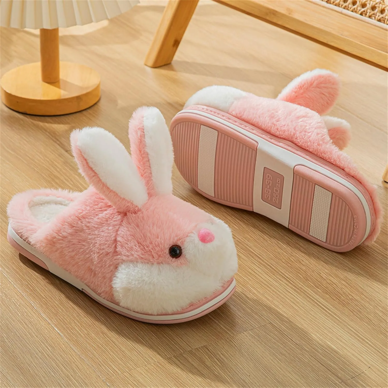 Women's Cute Rabbit Animal Slippers - Novelty Cozy Fuzzy Soft Plush Winter Warm House Shoes Cotton Slippers