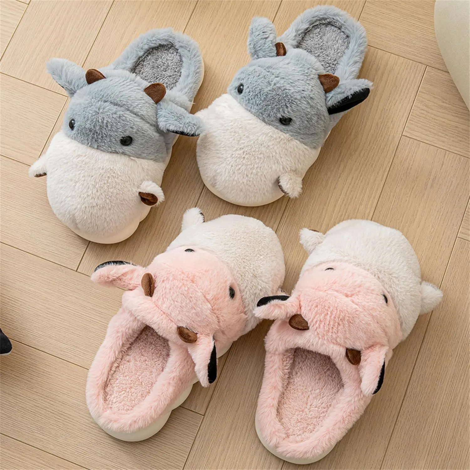 Womens Cute shoes hippo slippers Animal Slippers Novelty Cozy Fuzzy Slippers Soft Plush Winter Warm House Shoes cotton slippers