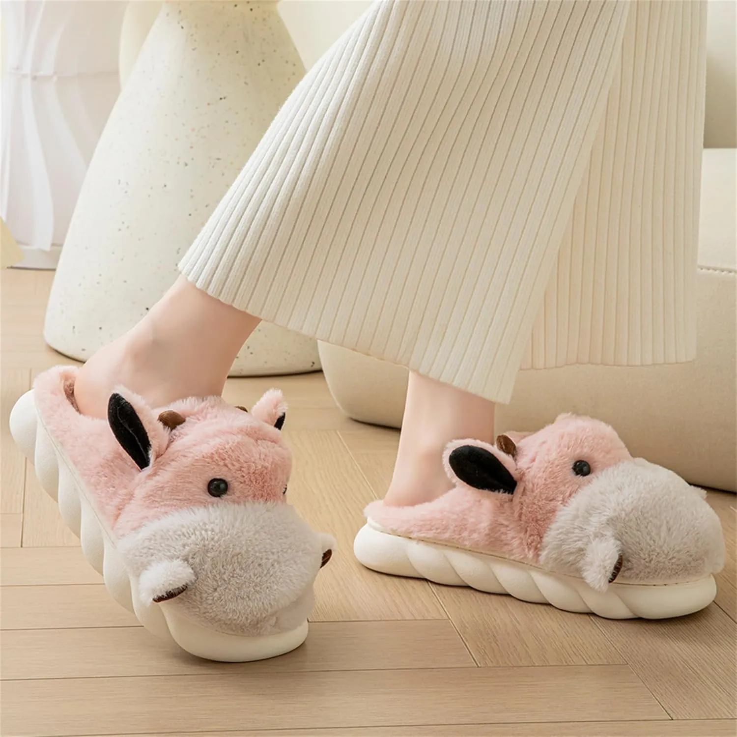 Womens Cute shoes hippo slippers Animal Slippers Novelty Cozy Fuzzy Slippers Soft Plush Winter Warm House Shoes cotton slippers