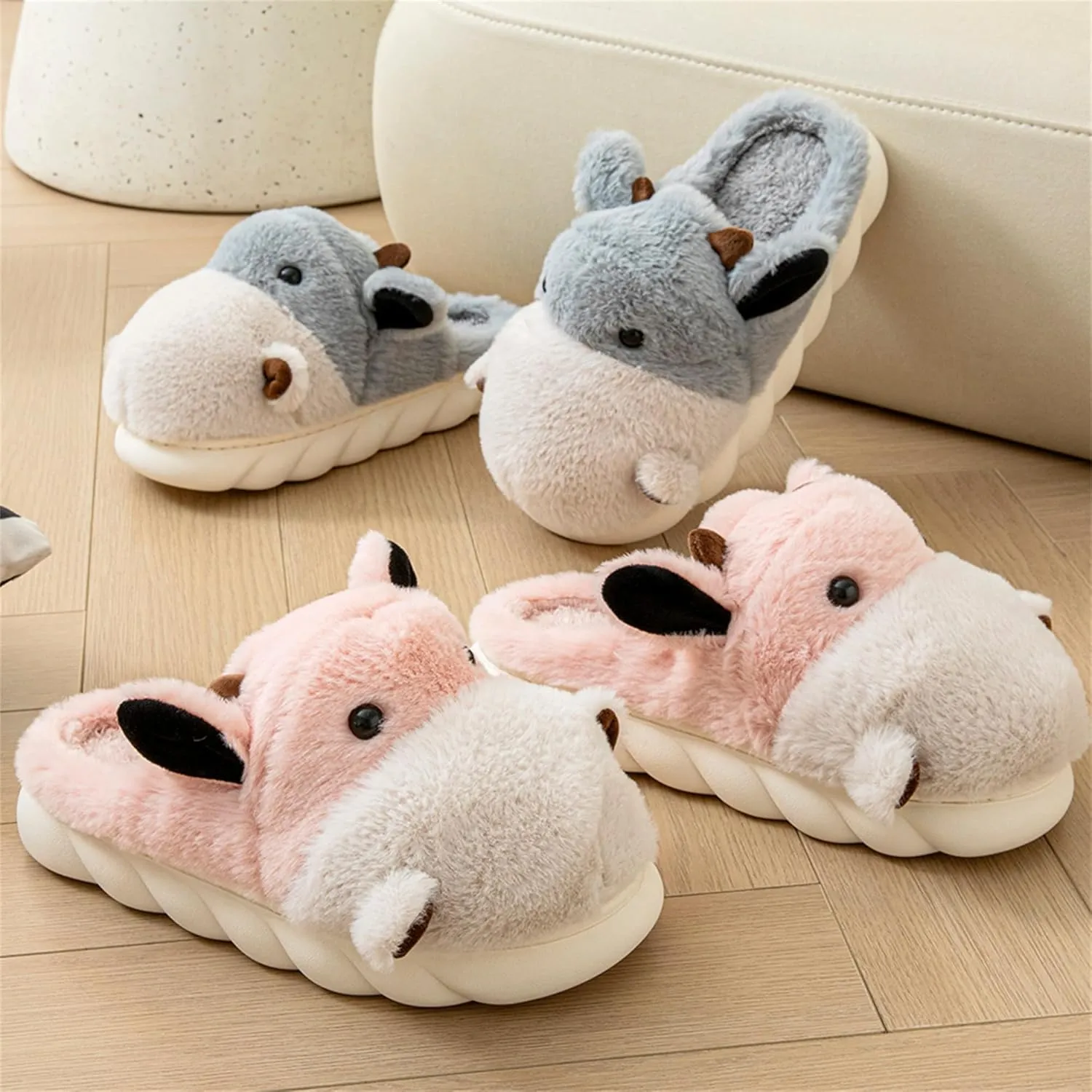 Womens Cute shoes hippo slippers Animal Slippers Novelty Cozy Fuzzy Slippers Soft Plush Winter Warm House Shoes cotton slippers