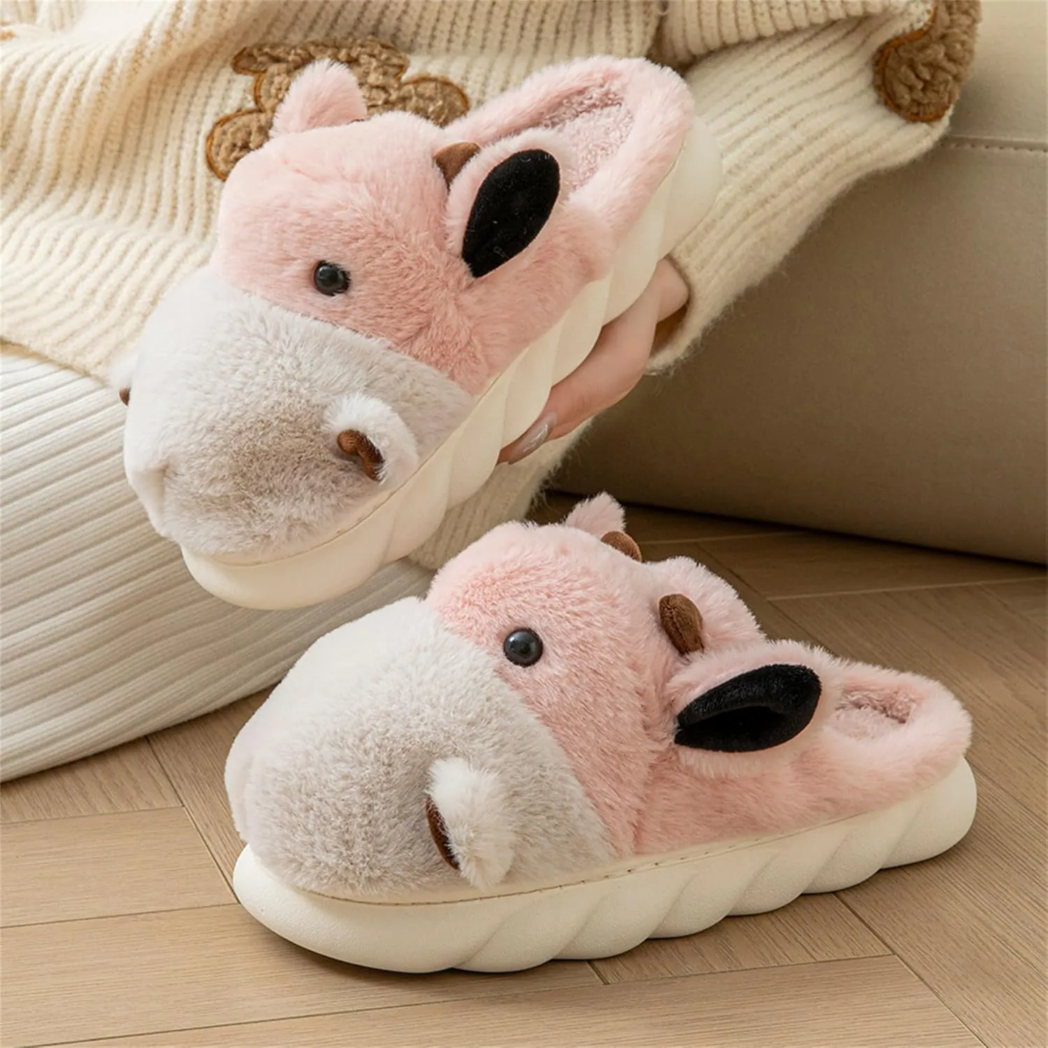 Womens Cute shoes hippo slippers Animal Slippers Novelty Cozy Fuzzy Slippers Soft Plush Winter Warm House Shoes cotton slippers
