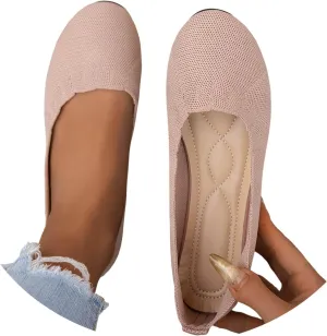 Women's Flats with Arch Support Pointed Toe Ballet Flats Mary Jane Style Comfortable Slip On Knit Dress Shoe