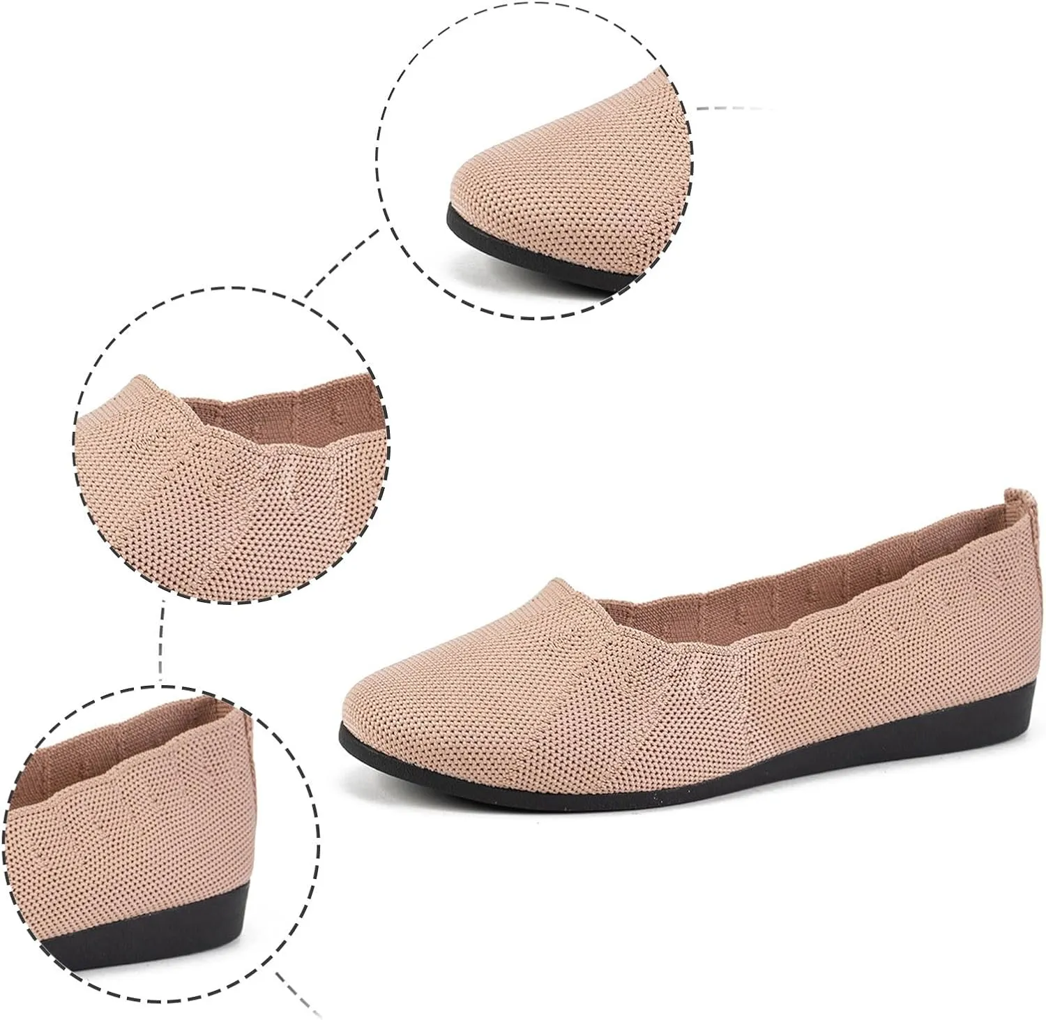 Women's Flats with Arch Support Pointed Toe Ballet Flats Mary Jane Style Comfortable Slip On Knit Dress Shoe
