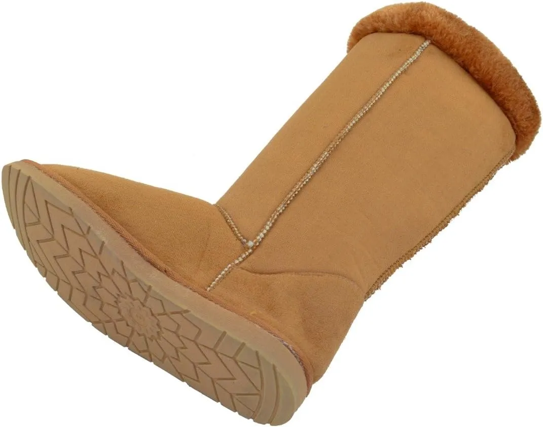 Womens Mid Calf Boots Fur Cuff Trimming Casual Pull on Shoes