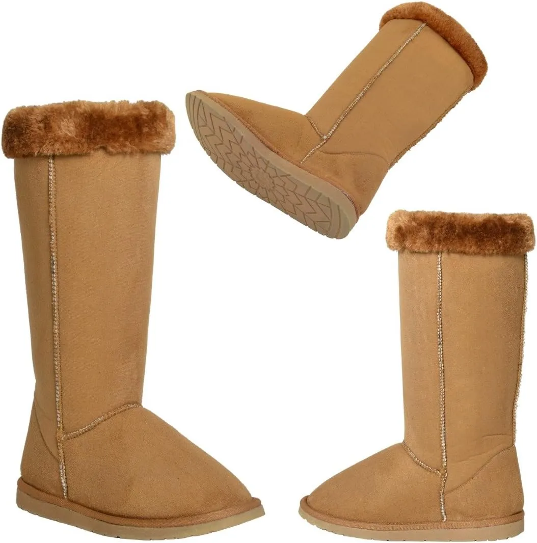 Womens Mid Calf Boots Fur Cuff Trimming Casual Pull on Shoes