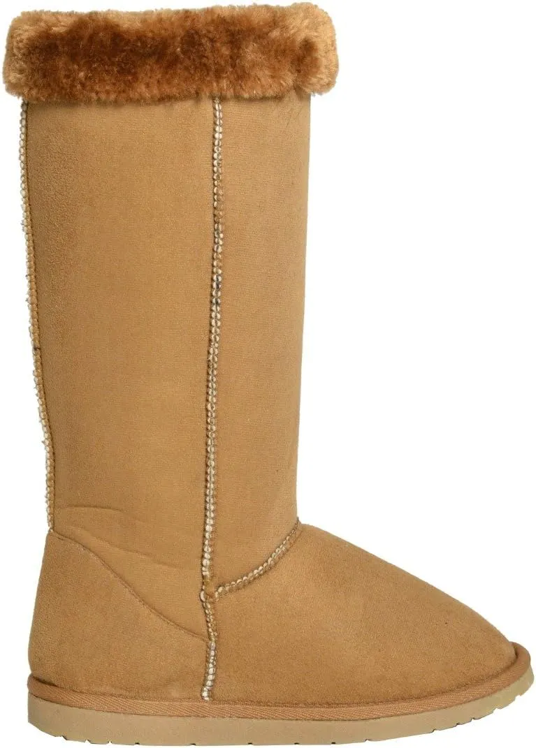 Womens Mid Calf Boots Fur Cuff Trimming Casual Pull on Shoes