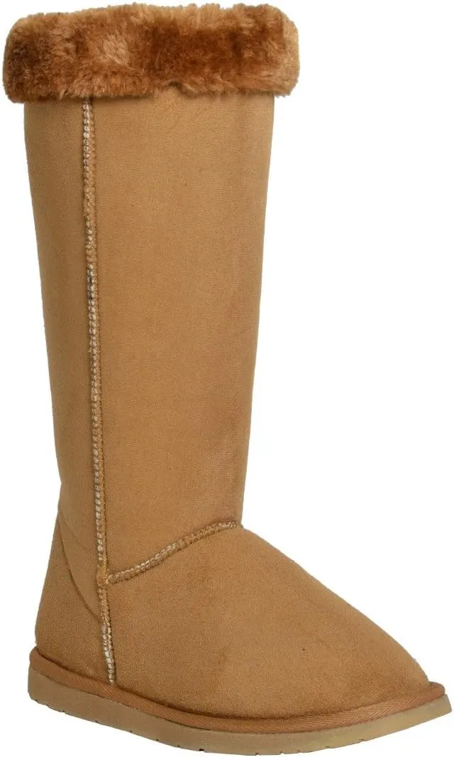 Womens Mid Calf Boots Fur Cuff Trimming Casual Pull on Shoes