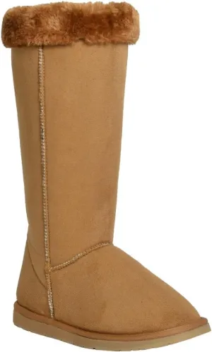 Womens Mid Calf Boots Fur Cuff Trimming Casual Pull on Shoes