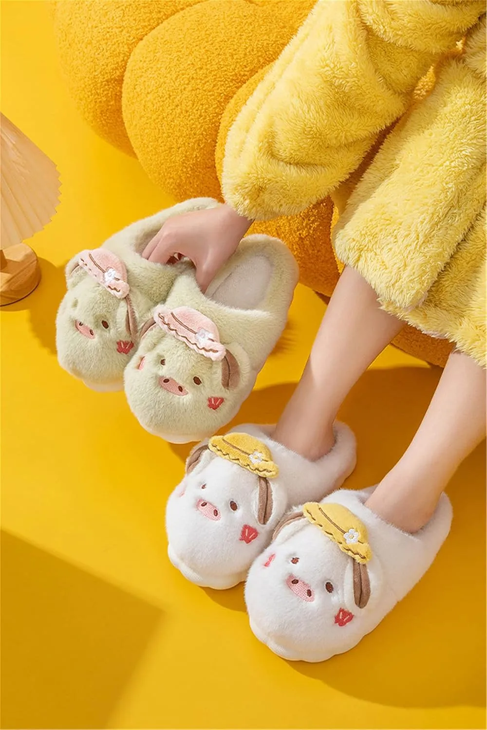 Women's Pig & Cow Animal Slippers - Soft Plush Cotton Winter Warm House Shoes