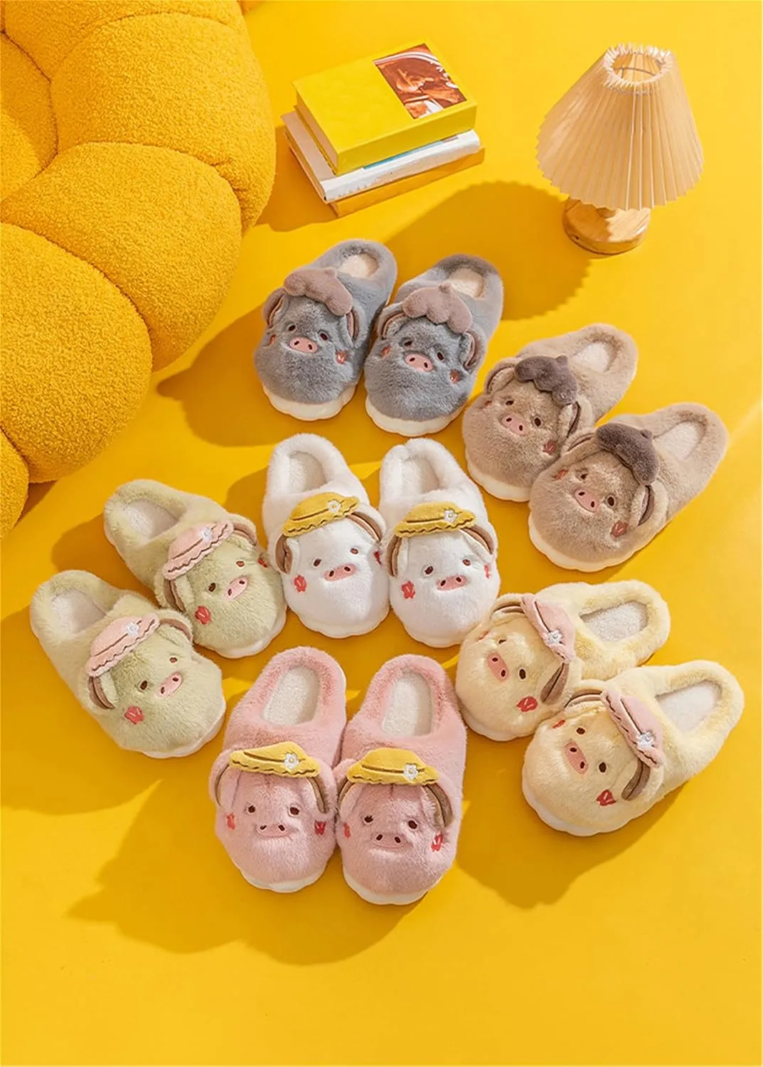 Women's Pig & Cow Animal Slippers - Soft Plush Cotton Winter Warm House Shoes
