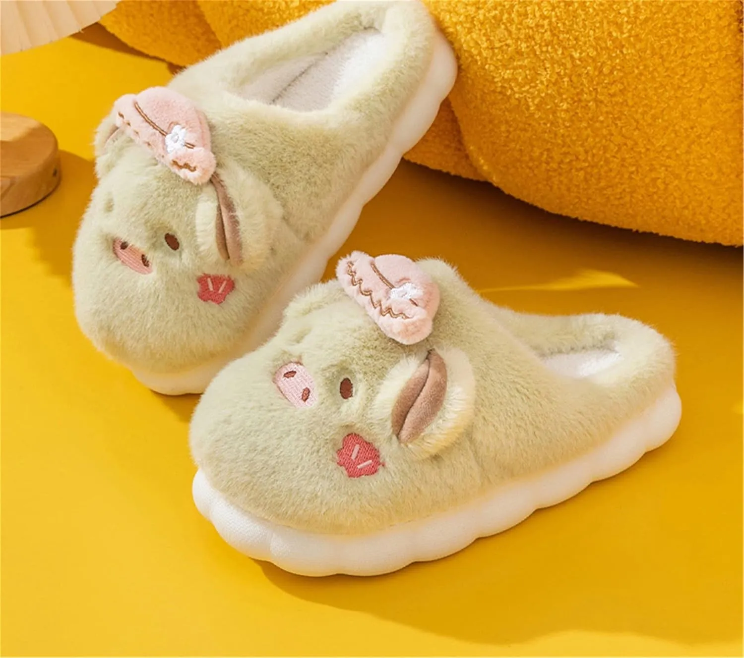 Women's Pig & Cow Animal Slippers - Soft Plush Cotton Winter Warm House Shoes