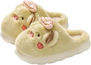 Women's Pig & Cow Animal Slippers - Soft Plush Cotton Winter Warm House Shoes