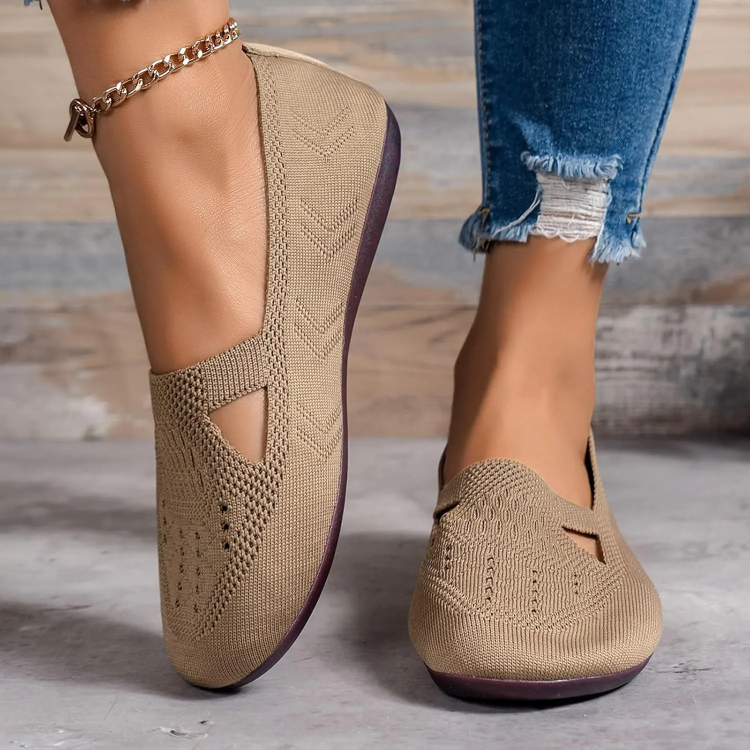 Women's Slip on Loafer Shoes - Mesh Casual Ballet Flat Nurse Walking Sneakers Casual Hollow Out Memory Foam Shoes