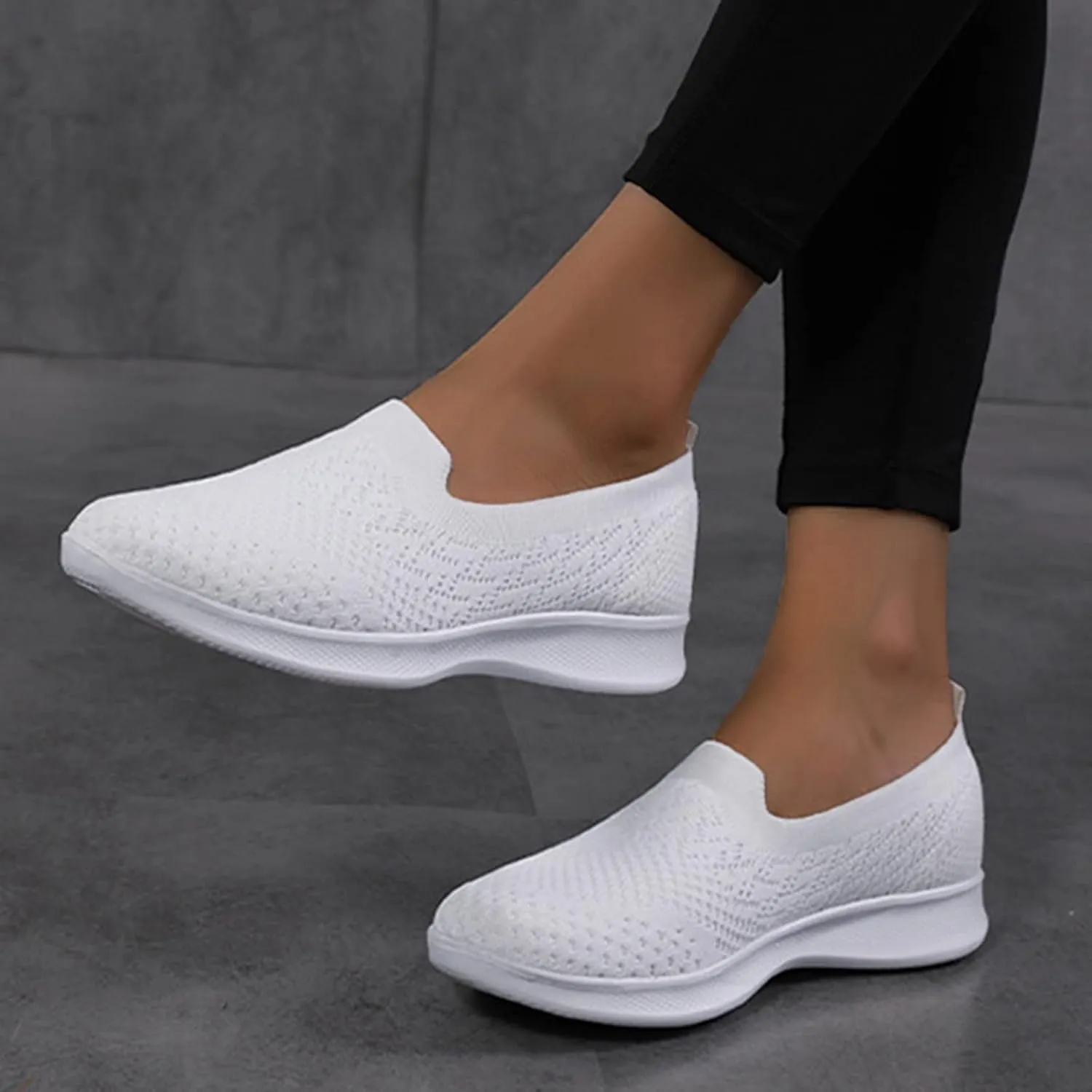 Women's Slip on Sneakers Shoes Woven Orthopedic Breathable Soft Shoes Walking Diabetic Foam Shoes Hands Free Slip in