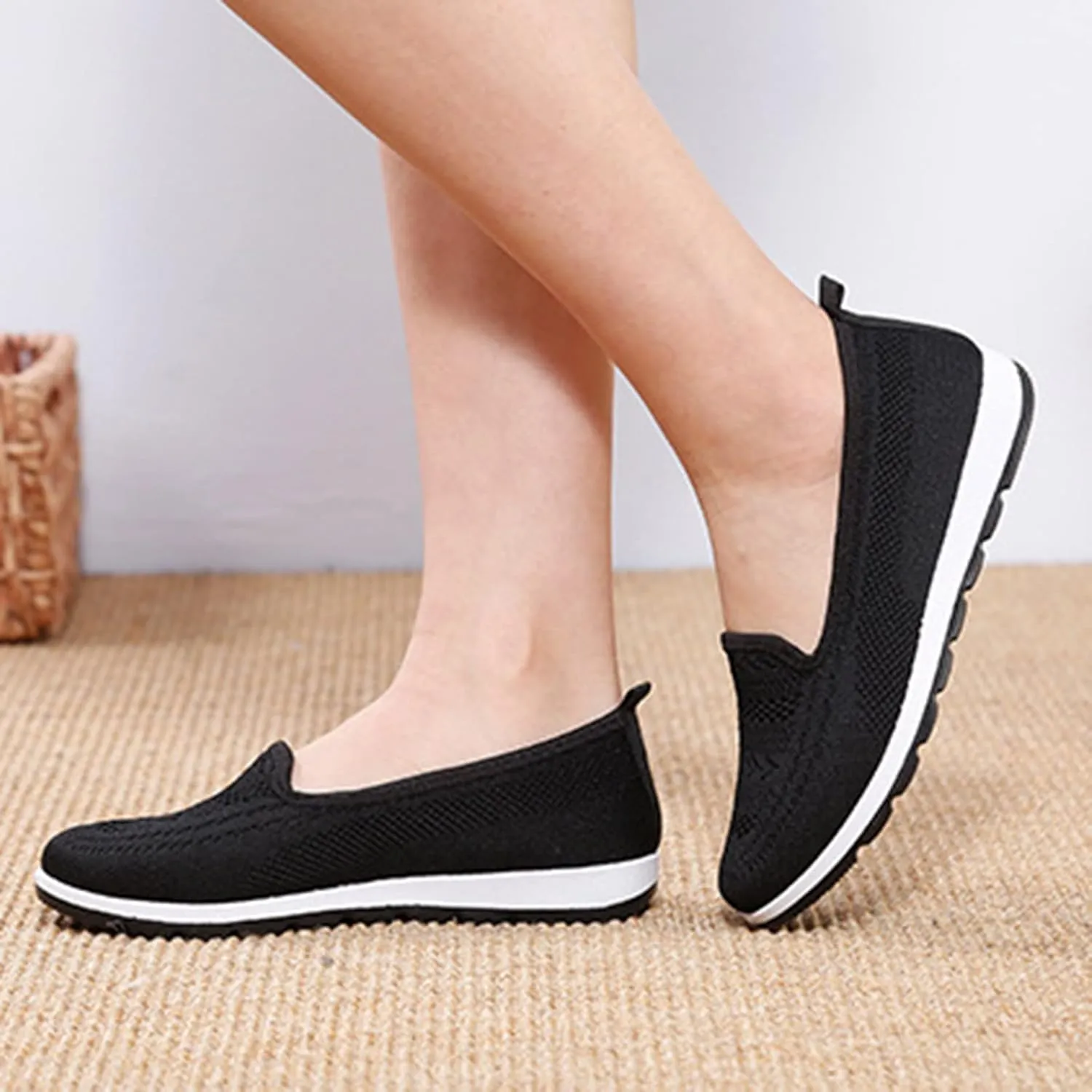 Women's Slip on Sneakers Shoes Woven Orthopedic Breathable Soft Shoes Walking Diabetic Foam Shoes Hands Free Slip in