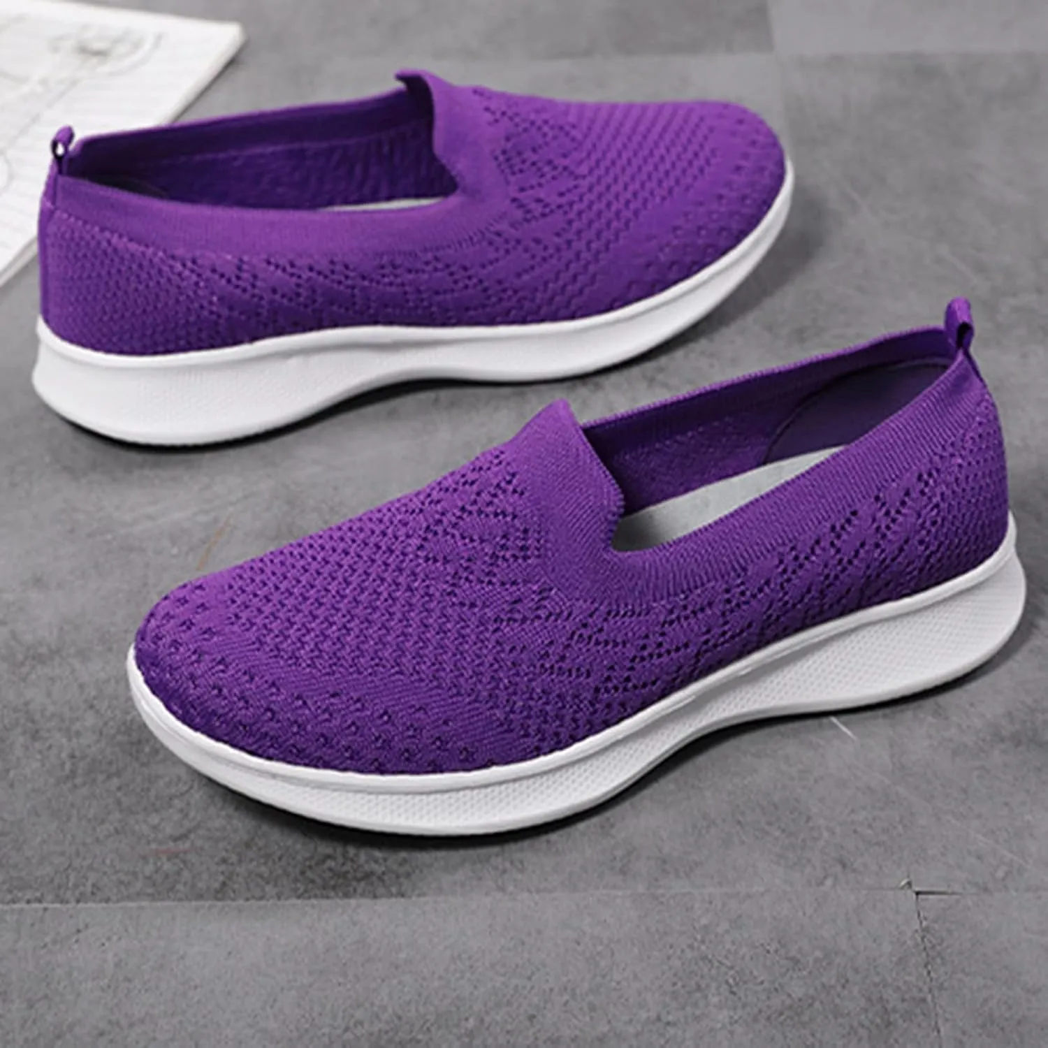 Women's Slip on Sneakers Shoes Woven Orthopedic Breathable Soft Shoes Walking Diabetic Foam Shoes Hands Free Slip in