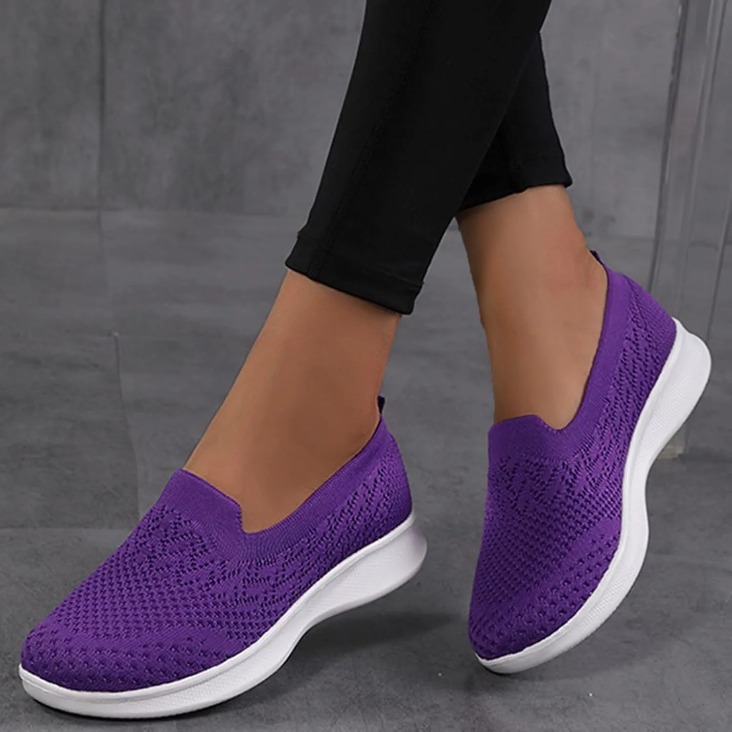 Women's Slip on Sneakers Shoes Woven Orthopedic Breathable Soft Shoes Walking Diabetic Foam Shoes Hands Free Slip in