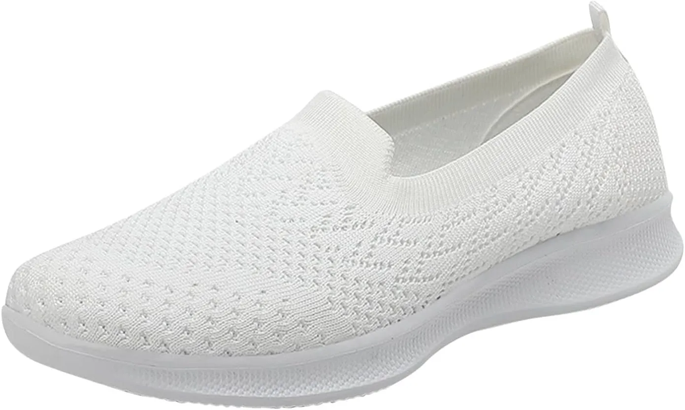 Women's Slip on Sneakers Shoes Woven Orthopedic Breathable Soft Shoes Walking Diabetic Foam Shoes Hands Free Slip in
