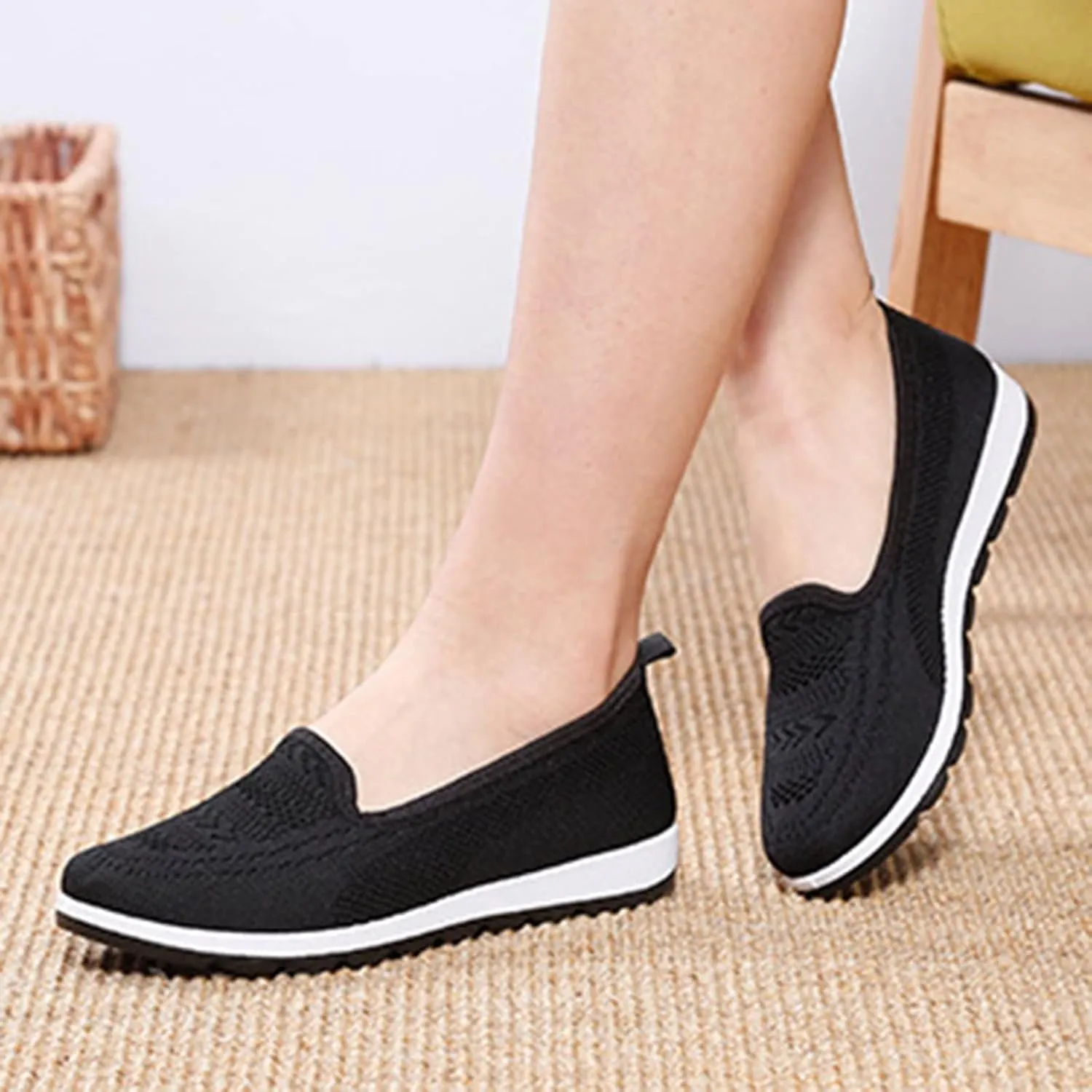 Women's Slip on Sneakers Shoes Woven Orthopedic Breathable Soft Shoes Walking Diabetic Foam Shoes Hands Free Slip in