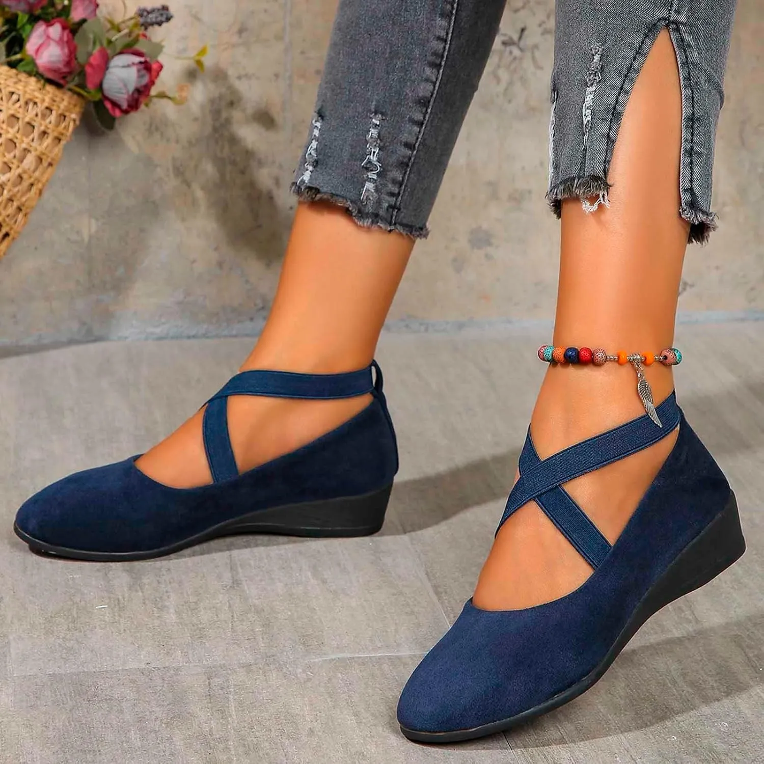 Women's Strappy Wedge Flats Pointed Closed Toe Dress Shoes for Bridal, Guest & Formal Events Comfortable Pumps
