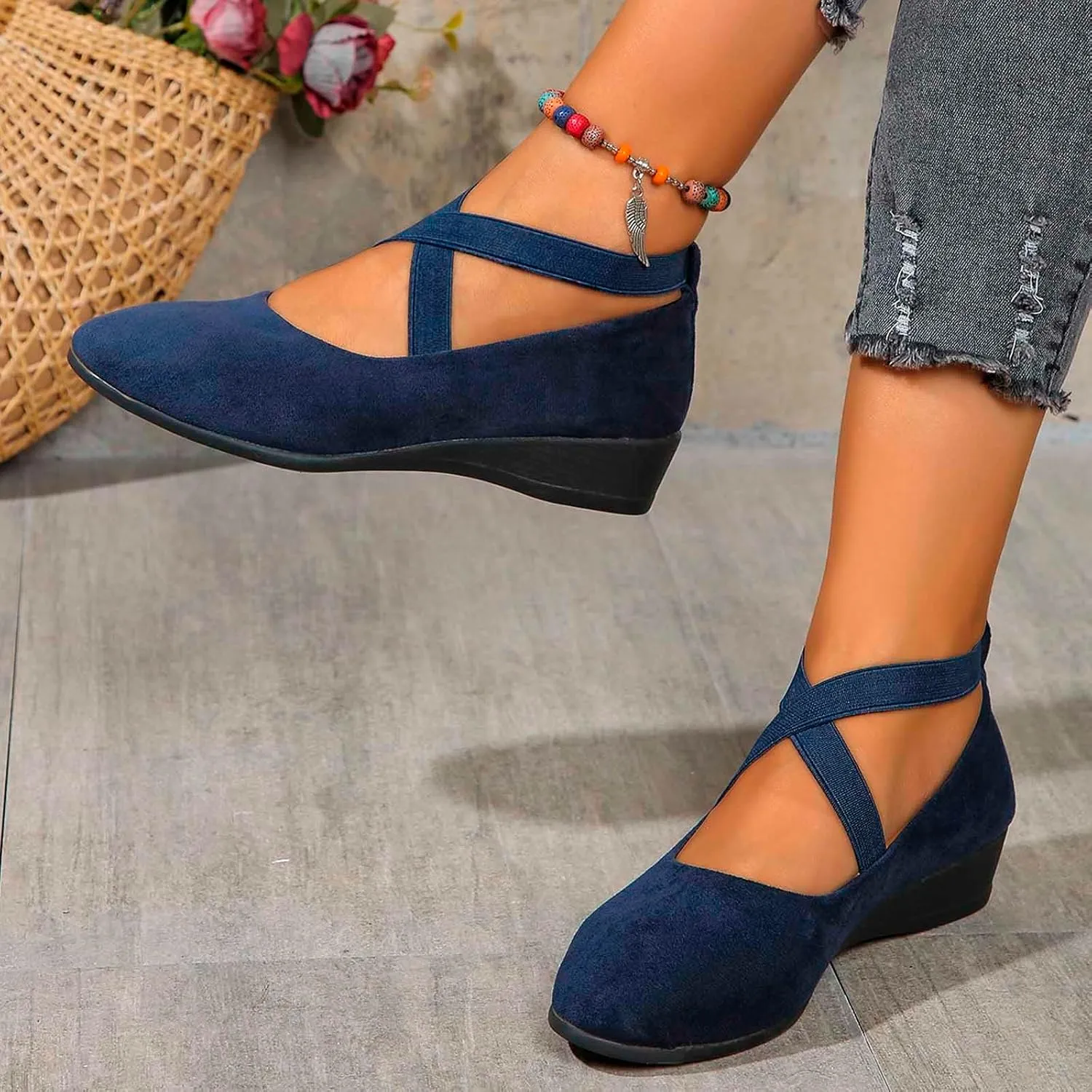 Women's Strappy Wedge Flats Pointed Closed Toe Dress Shoes for Bridal, Guest & Formal Events Comfortable Pumps