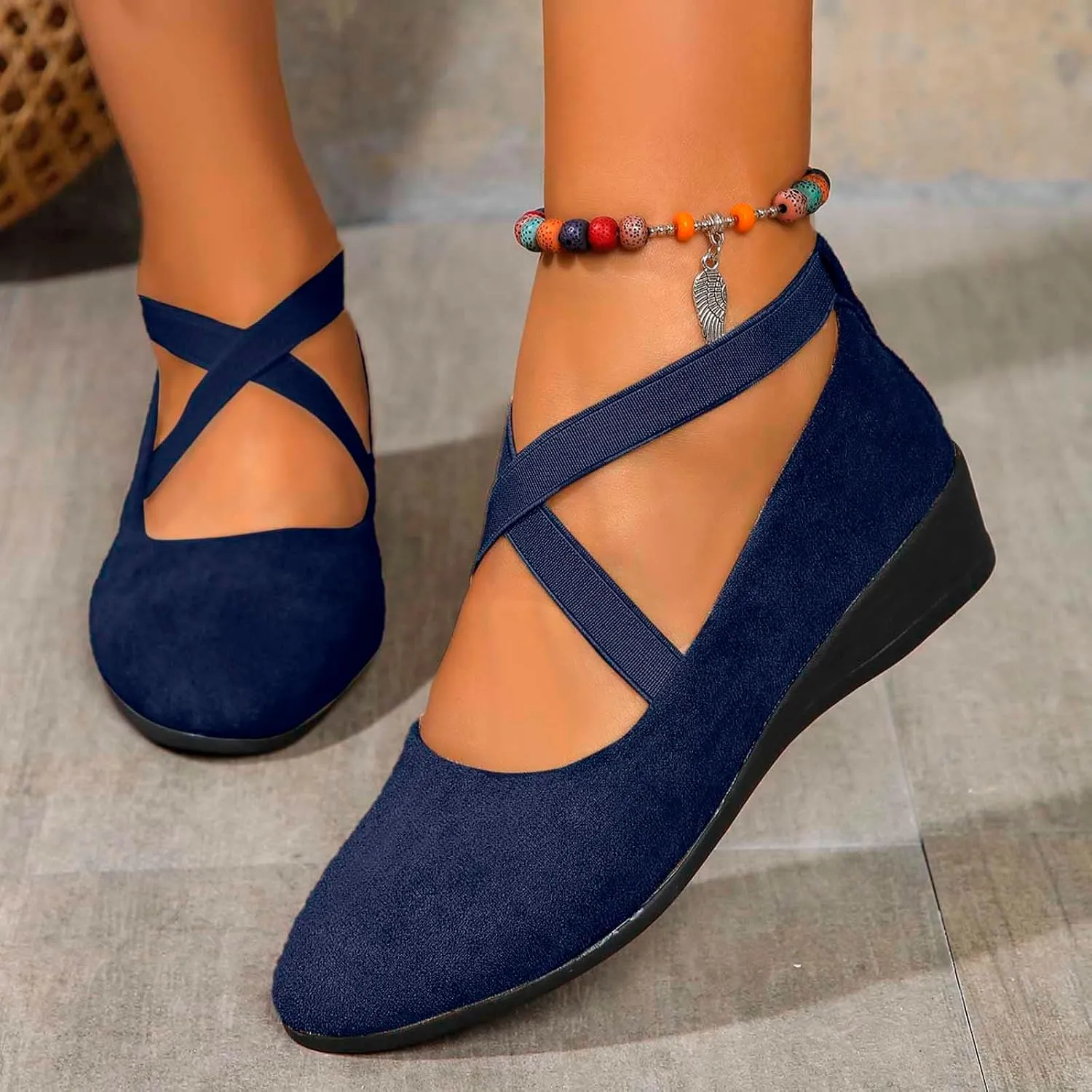 Women's Strappy Wedge Flats Pointed Closed Toe Dress Shoes for Bridal, Guest & Formal Events Comfortable Pumps