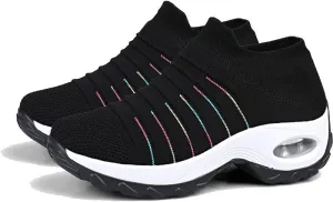 Womens Walking Shoes Breathable Non Slip Work Shoes Comfortable Air Cushion Orthopedic Slip on Sneakers with Arch Support