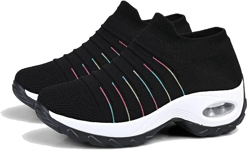 Womens Walking Shoes Breathable Non Slip Work Shoes Comfortable Air Cushion Orthopedic Slip on Sneakers with Arch Support