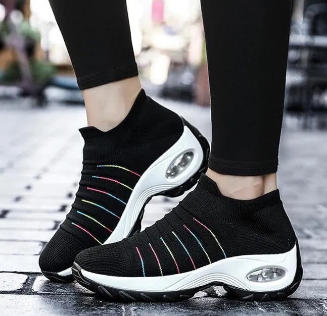 Womens Walking Shoes Breathable Non Slip Work Shoes Comfortable Air Cushion Orthopedic Slip on Sneakers with Arch Support