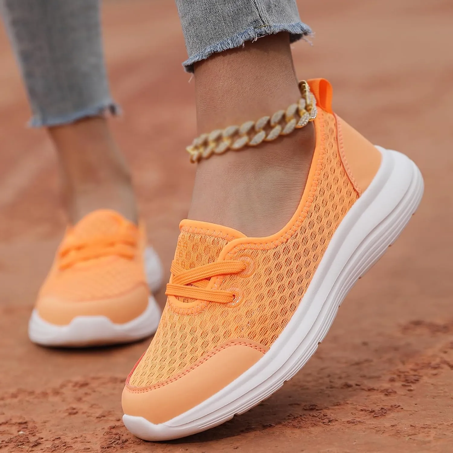 Women's Walking Shoes Soft Sole Mesh Shoe Comfortable Orthopedic Slip-on Breathable Flats Casual Nursing Orthotic Lightweight Shoes Walking Sneaker with Arch Support