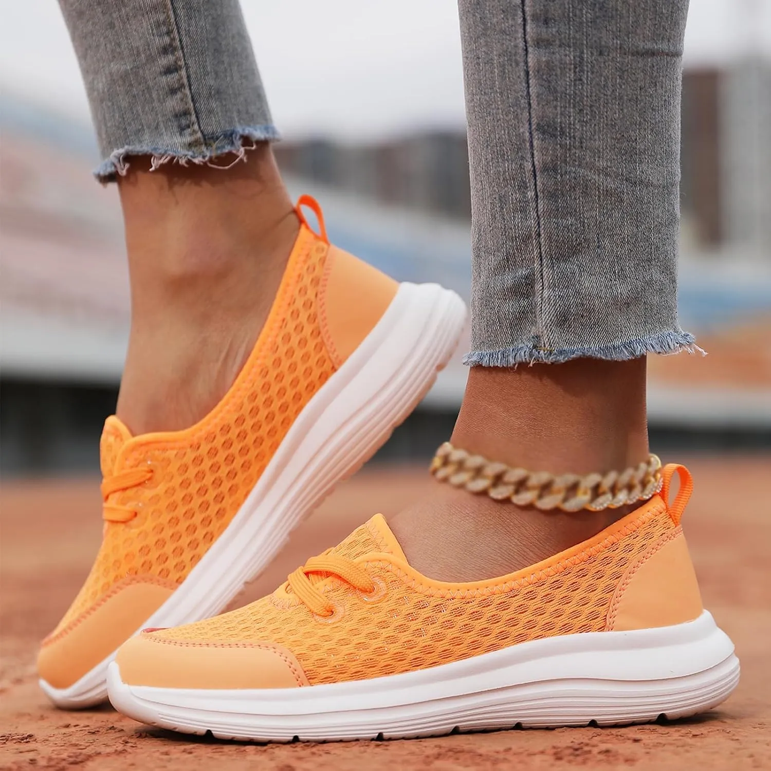 Women's Walking Shoes Soft Sole Mesh Shoe Comfortable Orthopedic Slip-on Breathable Flats Casual Nursing Orthotic Lightweight Shoes Walking Sneaker with Arch Support
