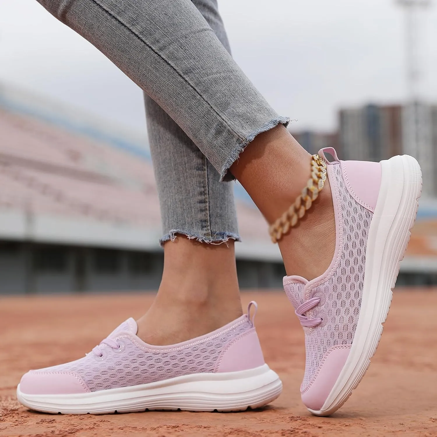 Women's Walking Shoes Soft Sole Mesh Shoe Comfortable Orthopedic Slip-on Breathable Flats Casual Nursing Orthotic Lightweight Shoes Walking Sneaker with Arch Support