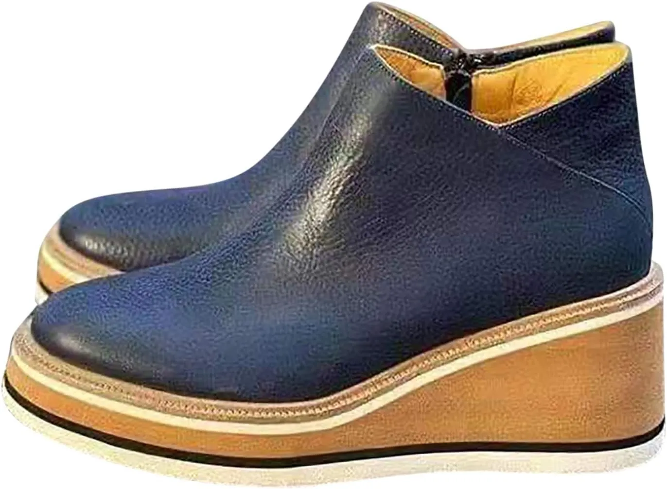 Women's Wedge Ankle Boots Fashion Side Zipper Wedge Leather Booties Basel Ankle Bootie Solid Chelsea Boots All-Match Shoes
