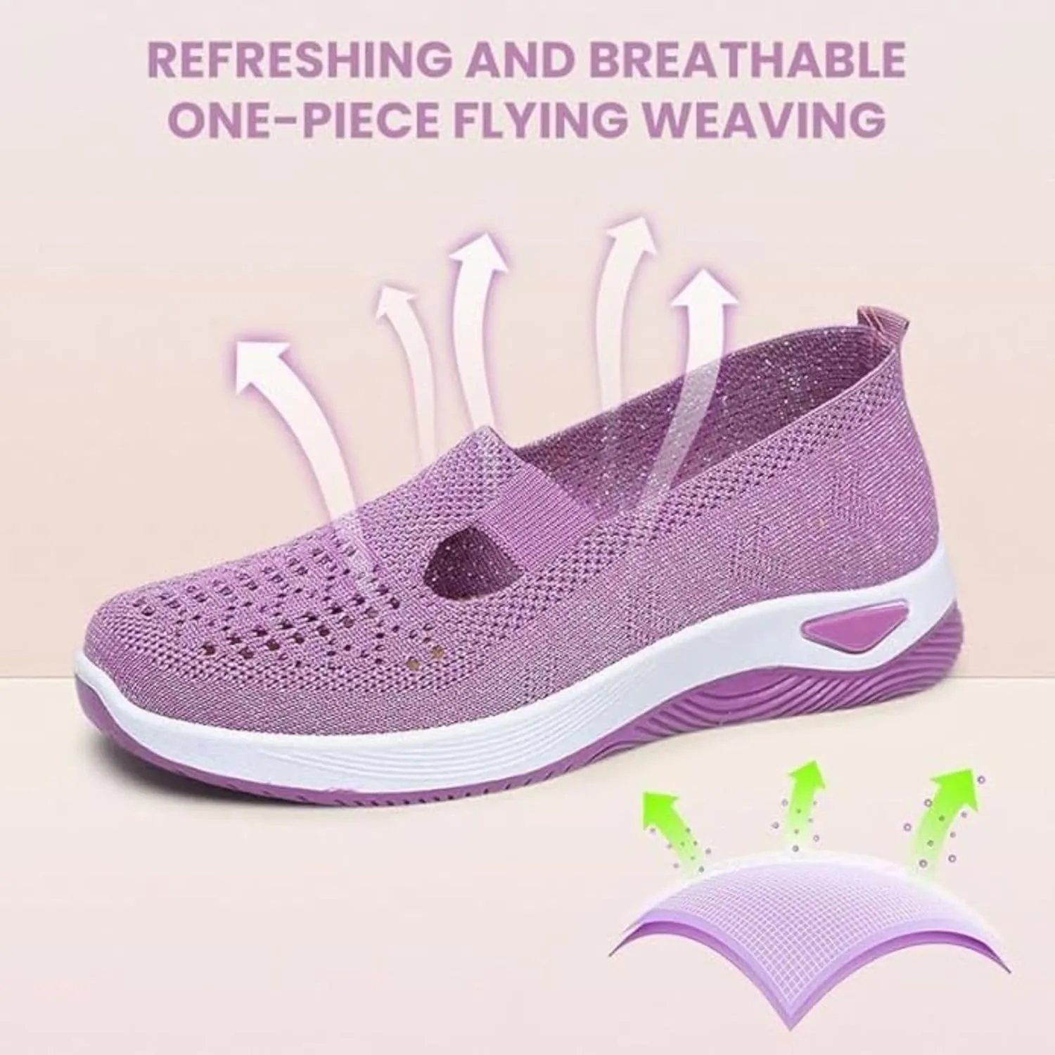 Womens Woven Orthopedic Breathable Soft Shoes Arch Support Walking Shoes Hands Free Shoes Slip On Diabetic Foam Shoes