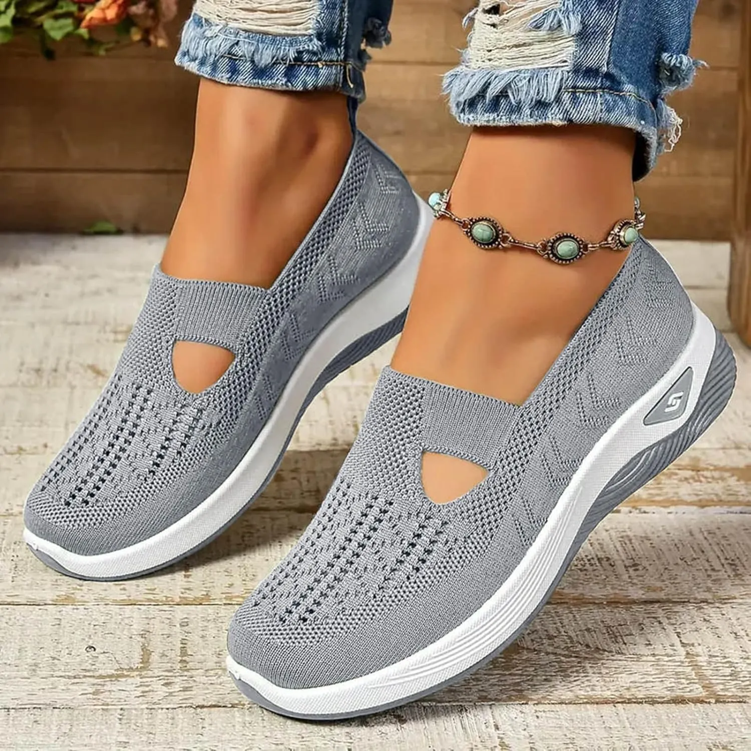 Womens Woven Orthopedic Breathable Soft Shoes Arch Support Walking Shoes Hands Free Shoes Slip On Diabetic Foam Shoes