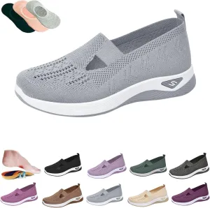Womens Woven Orthopedic Breathable Soft Shoes Arch Support Walking Shoes Hands Free Shoes Slip On Diabetic Foam Shoes