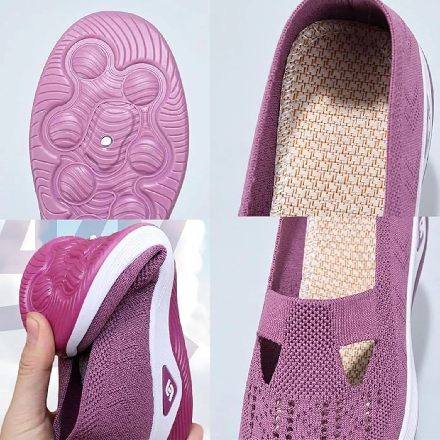Womens Woven Orthopedic Breathable Soft Shoes Arch Support Walking Shoes Hands Free Shoes Slip On Diabetic Foam Shoes