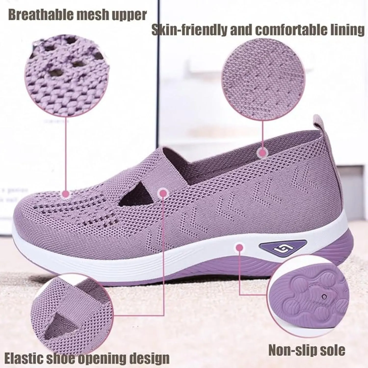 Womens Woven Orthopedic Breathable Soft Shoes Arch Support Walking Shoes Hands Free Shoes Slip On Diabetic Foam Shoes